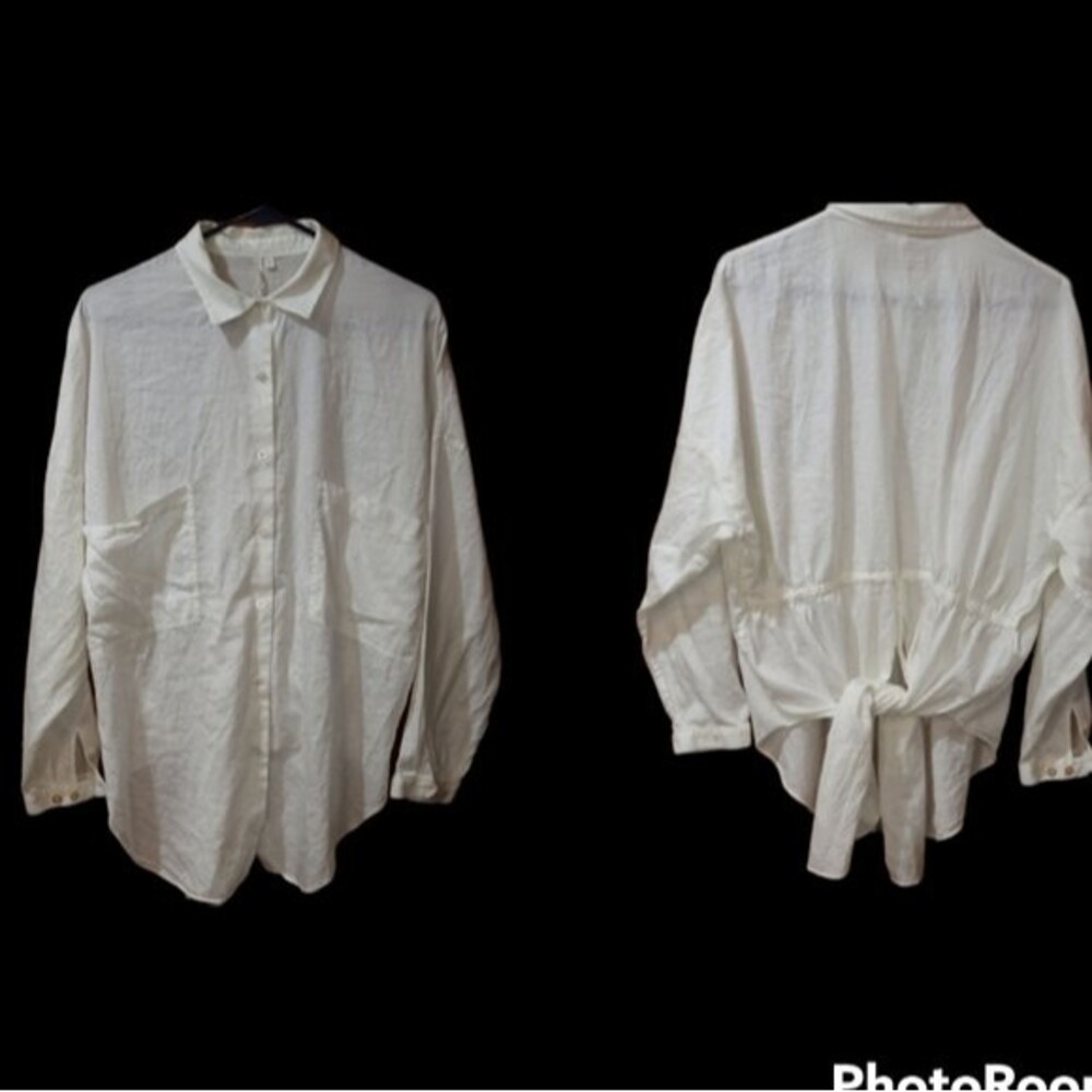 Rachel Rachel Roy White Button-Down Tie Back Loose Summer Top Medium